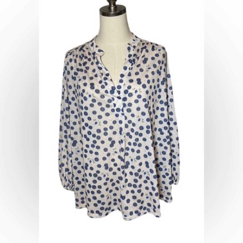 Anna Glover H&M Collab Butterfly Blouse Top M Polka Dot Mock Collar Pleated